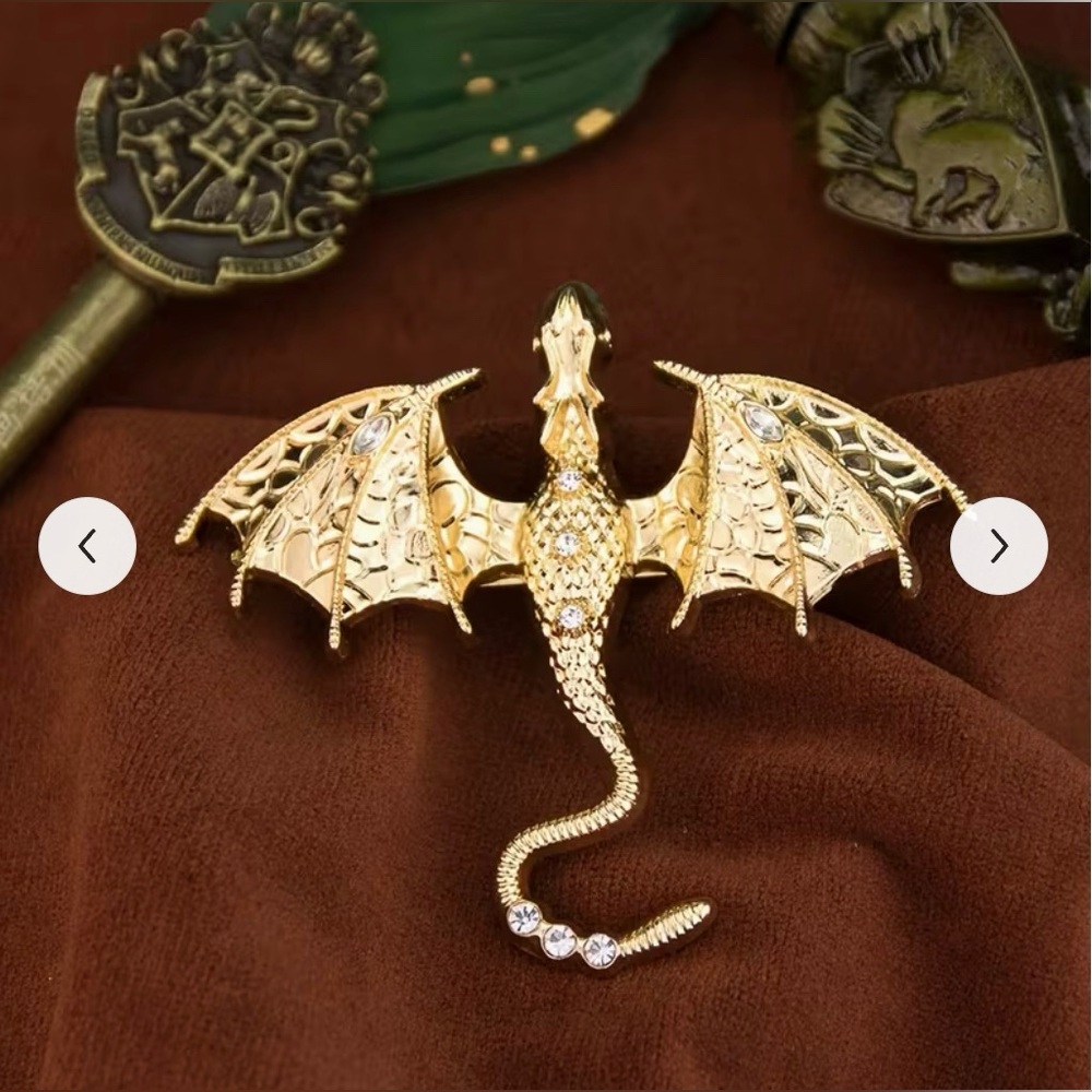 Dragon Fantasy Brooch Flying Dragon Modern New Gold Tone